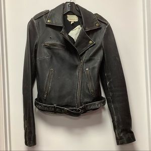Current Elliot Distressed Leather Moto Jacket